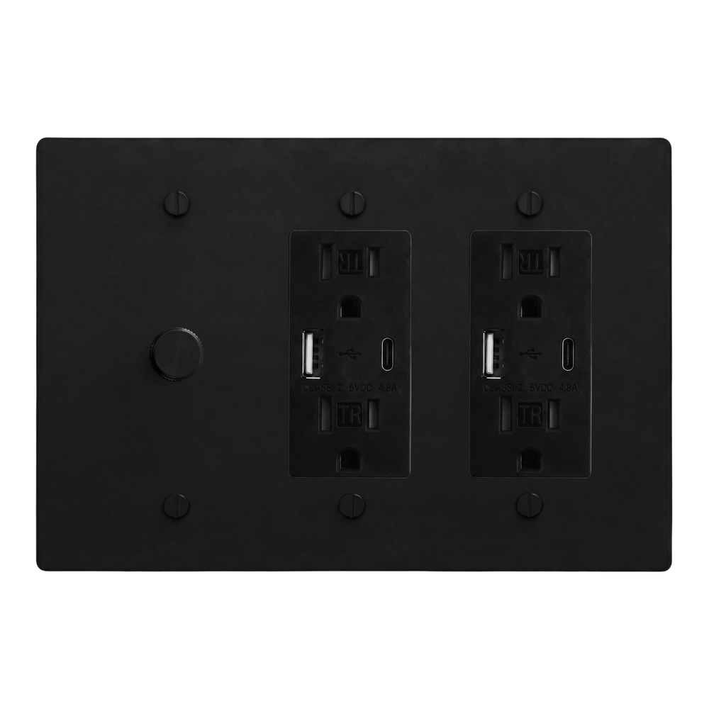 Matte Black (Matte Black Accents) 3-Gang Dimmer, USB Outlet & USB Outlet Switch Plate in Black
