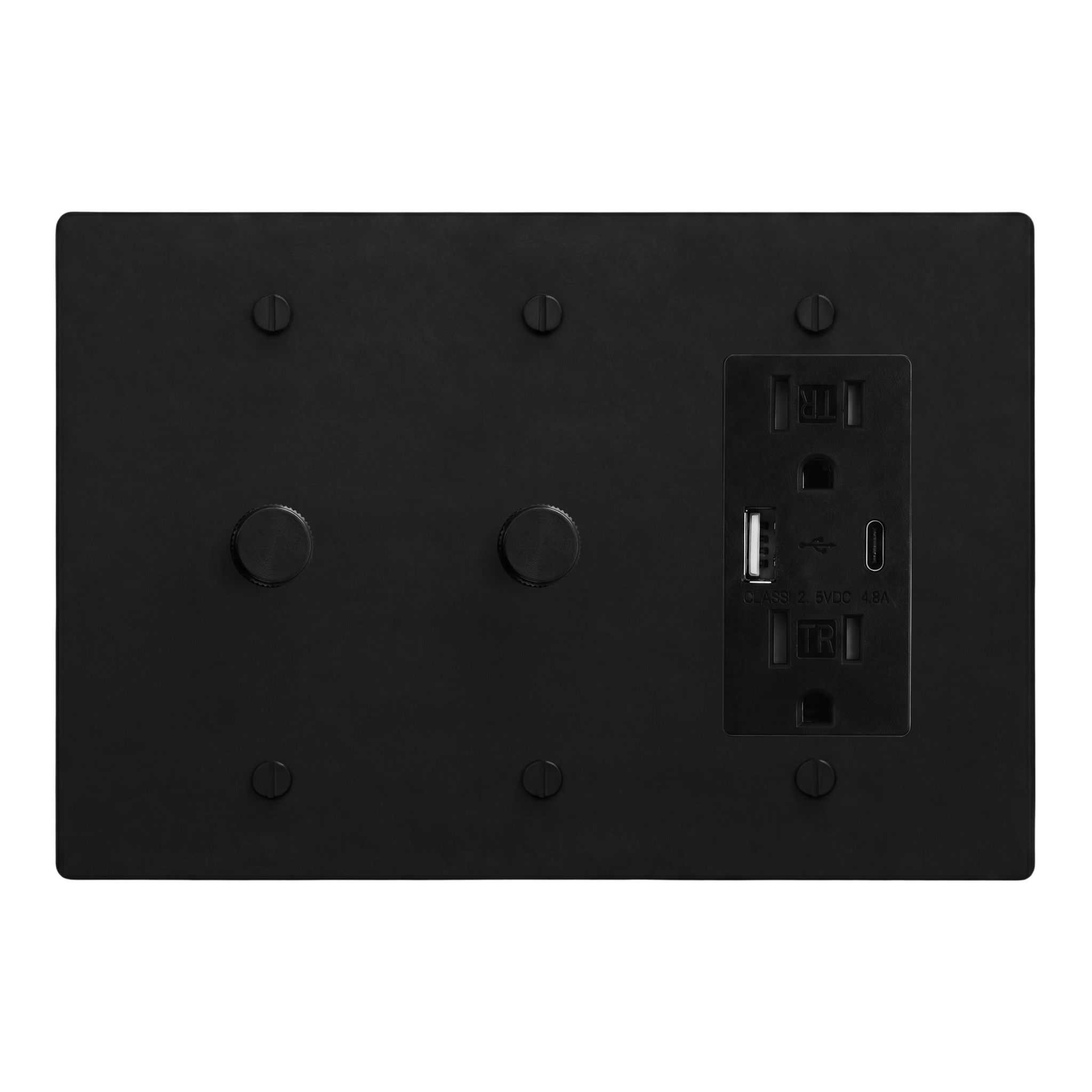 Matte Black (Matte Black Accents) 3-Gang Dimmer, Dimmer & USB Outlet Switch Plate in Black