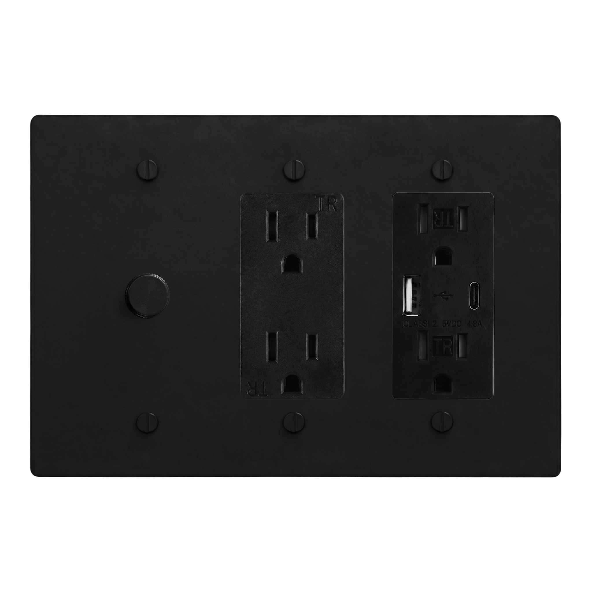 Matte Black (Matte Black Accents) 3-Gang Dimmer, Duplex Outlet & USB Outlet Switch Plate in Black