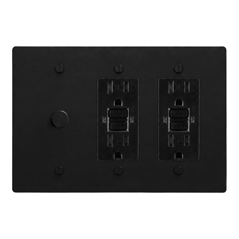Matte Black (Matte Black Accents) 3-Gang Dimmer, GFCI Outlet & GFCI Outlet Switch Plate in Black