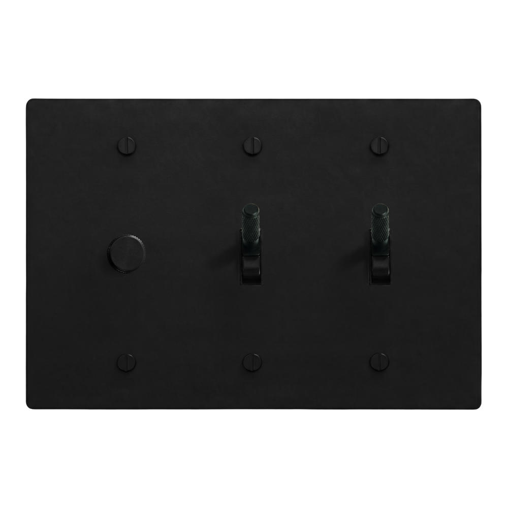 Matte Black (Matte Black Accents) 3-Gang Dimmer, Toggle & Toggle Switch Plate in Black
