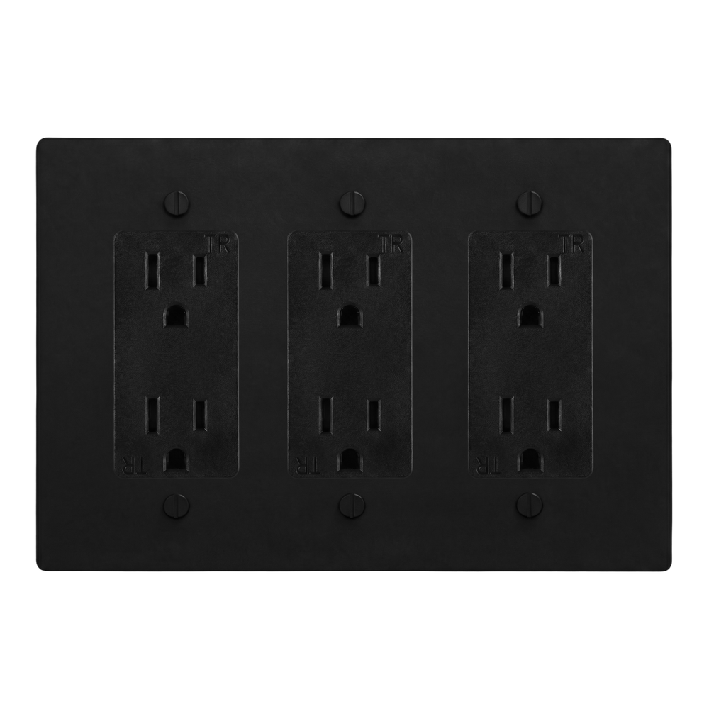 Matte Black (Matte Black Accents) 3-Gang Duplex Outlet, Duplex Outlet & Duplex Outlet Switch Plate in Black