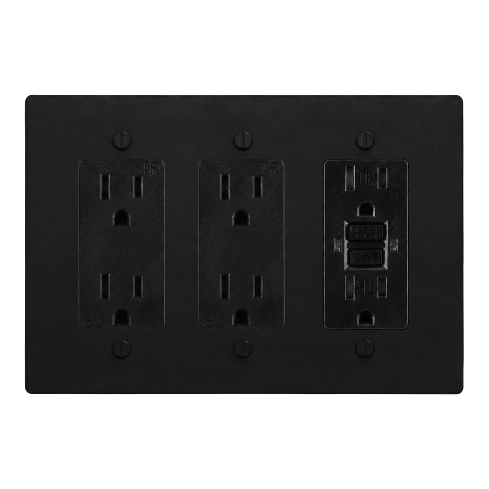 Matte Black (Matte Black Accents) 3-Gang Duplex Outlet, Duplex Outlet & GFCI Outlet Switch Plate in Black