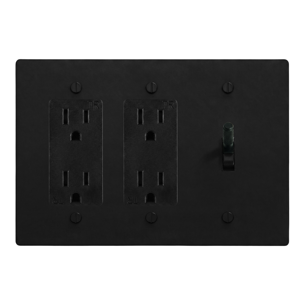 Matte Black (Matte Black Accents) 3-Gang Duplex Outlet, Duplex Outlet & Toggle Switch Plate in Black