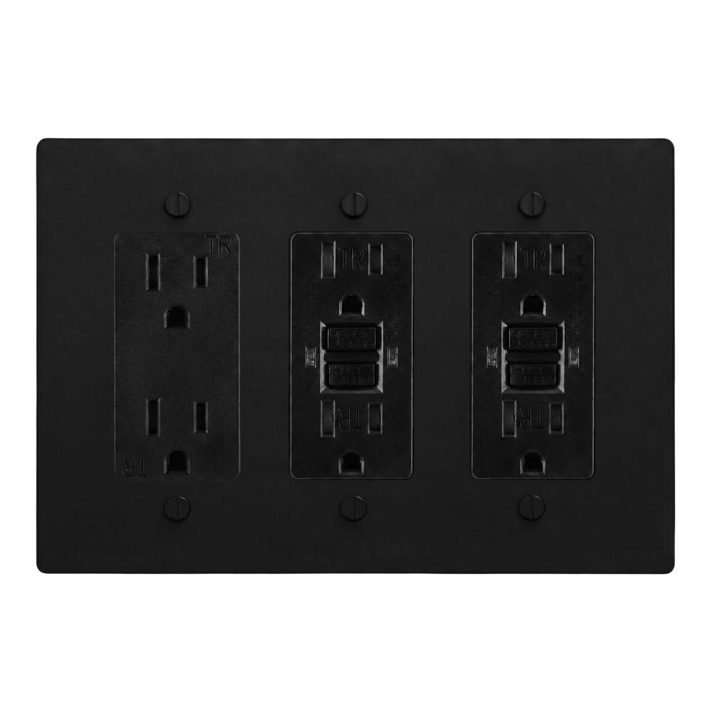 Matte Black (Matte Black Accents) 3-Gang Duplex Outlet, GFCI Outlet & GFCI Outlet Switch Plate in Black