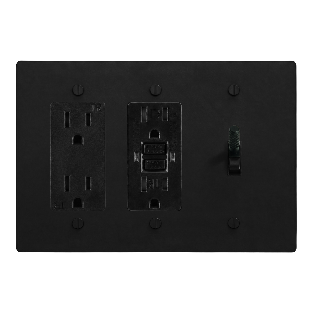 Matte Black (Matte Black Accents) 3-Gang Duplex Outlet, GFCI Outlet & Toggle Switch Plate in Black
