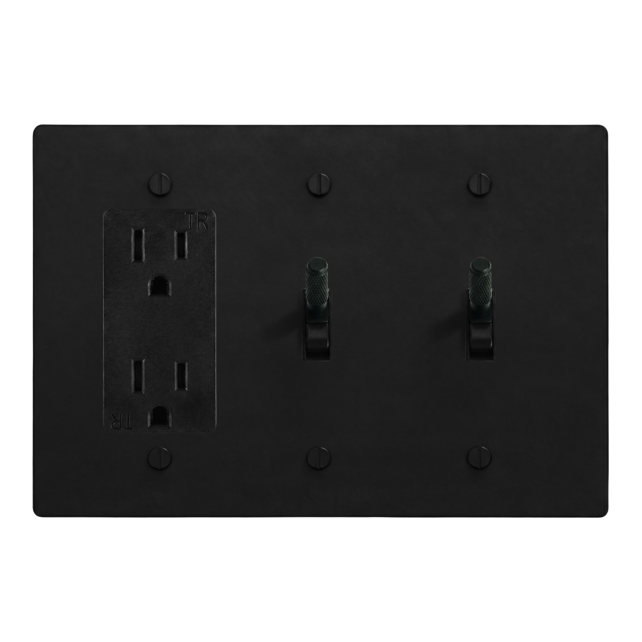 Matte Black (Matte Black Accents) 3-Gang Duplex Outlet, Toggle & Toggle Switch Plate in Black