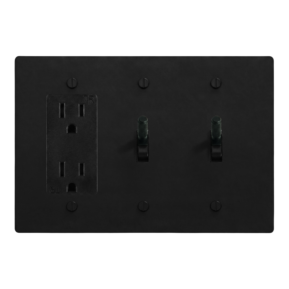 Matte Black (Matte Black Accents) 3-Gang Duplex Outlet, Toggle & Toggle Switch Plate in Black