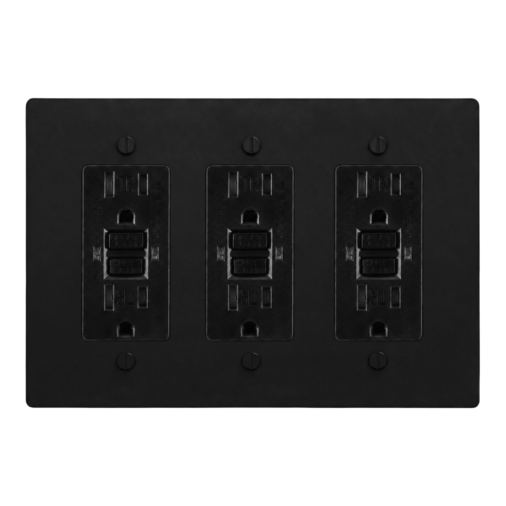 Matte Black (Matte Black Accents) 3-Gang GFCI Outlet, GFCI Outlet & GFCI Outlet Switch Plate in Black