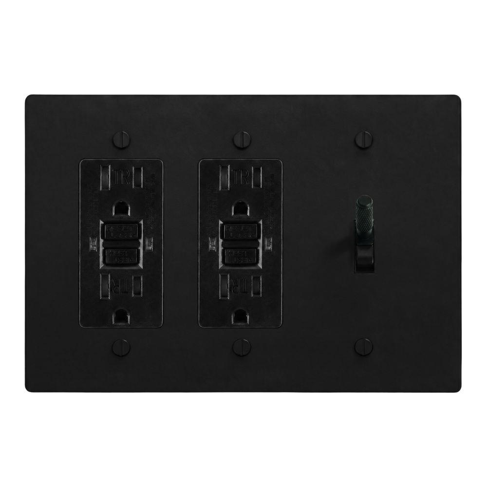 Matte Black (Matte Black Accents) 3-Gang GFCI Outlet, GFCI Outlet & Toggle Switch Plate in Black