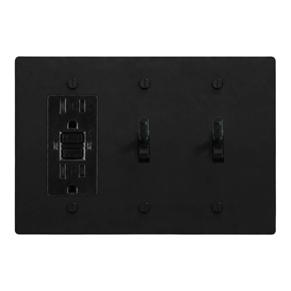 Matte Black (Matte Black Accents) 3-Gang GFCI Outlet, Toggle & Toggle Switch Plate in Black
