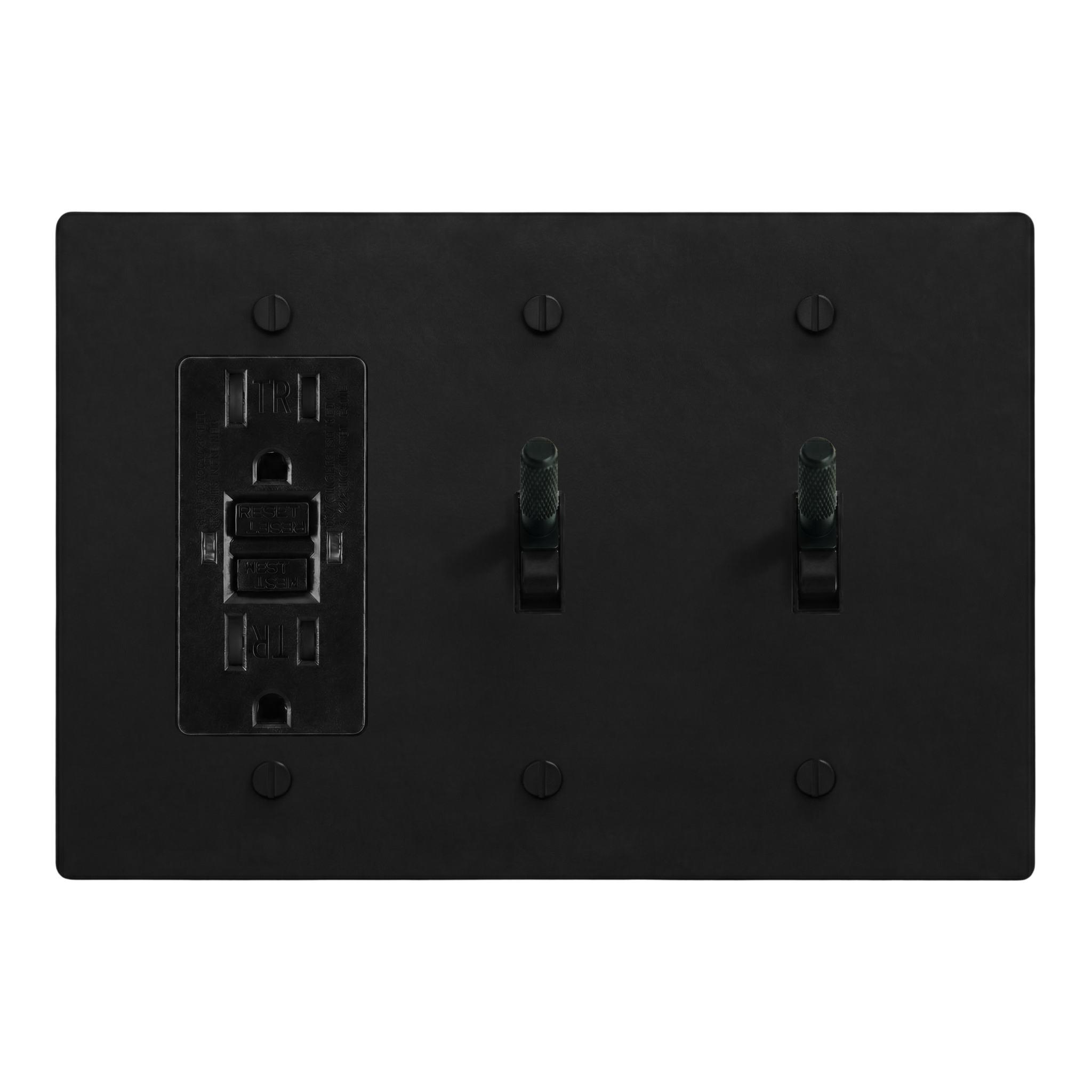 Matte Black (Matte Black Accents) 3-Gang GFCI Outlet, Toggle & Toggle Switch Plate in Black