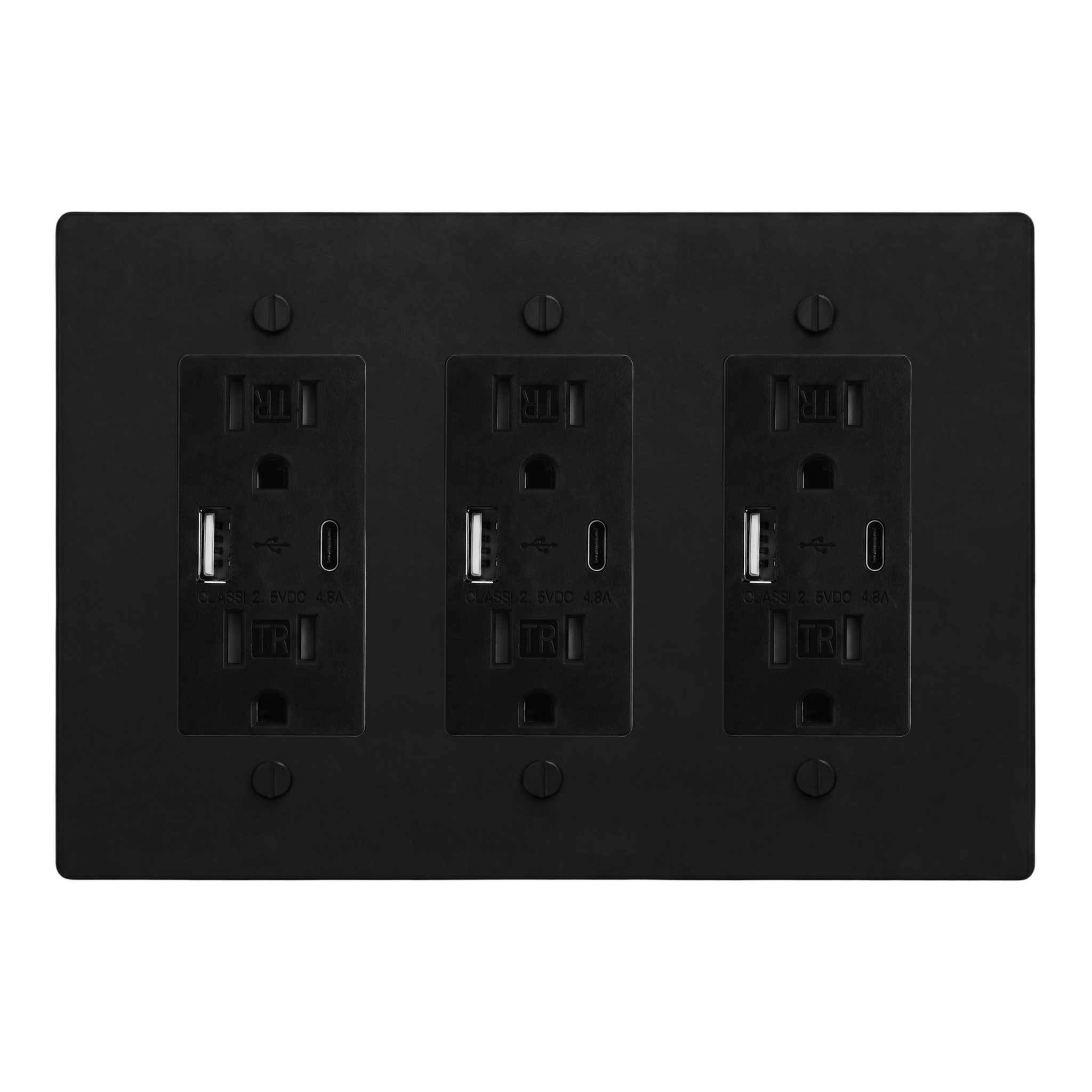 Matte Black (Matte Black Accents) 3-Gang USB Outlet, USB Outlet & USB Outlet Switch Plate in Black