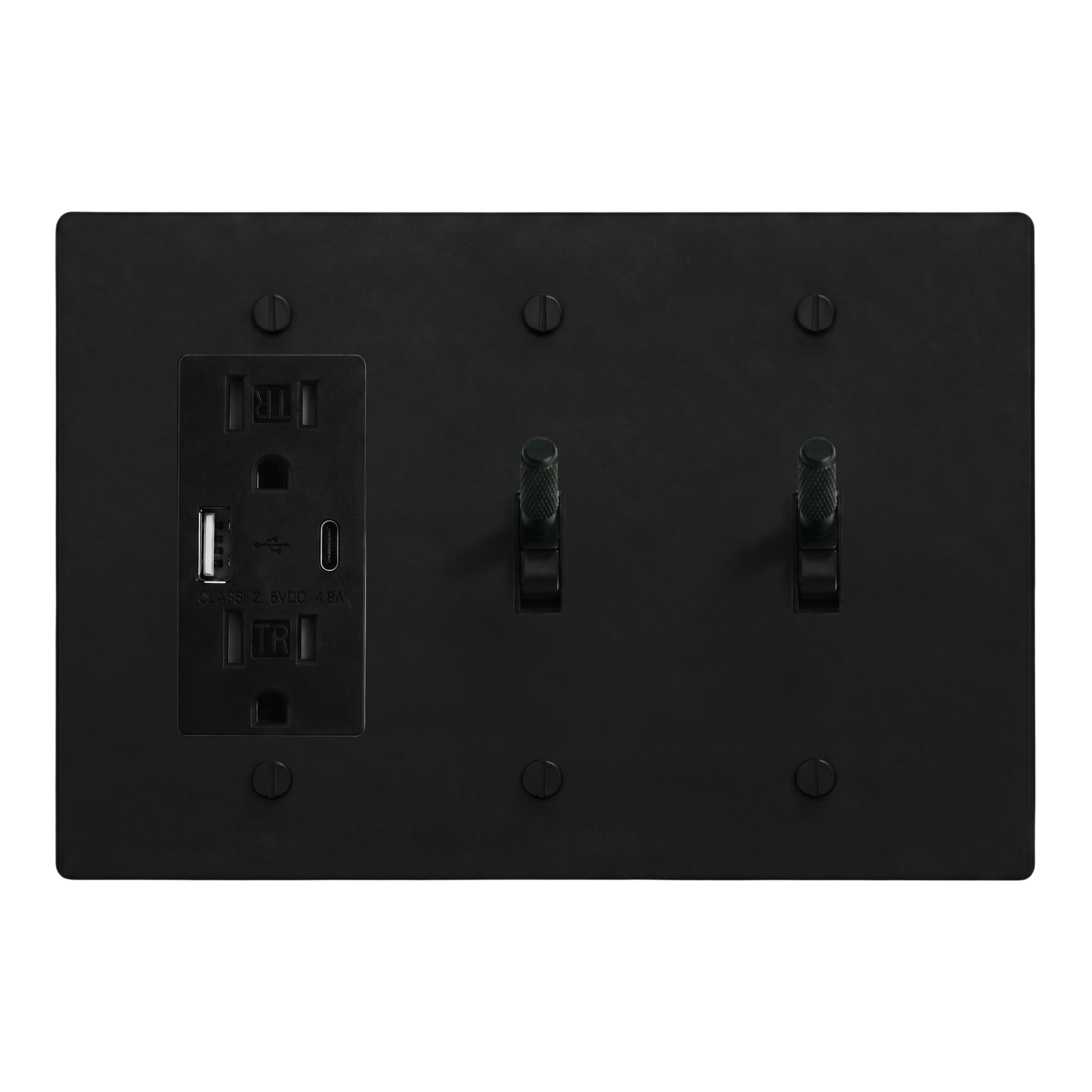 Matte Black (Matte Black Accents) 3-Gang USB Outlet, Toggle & Toggle Switch Plate in Black