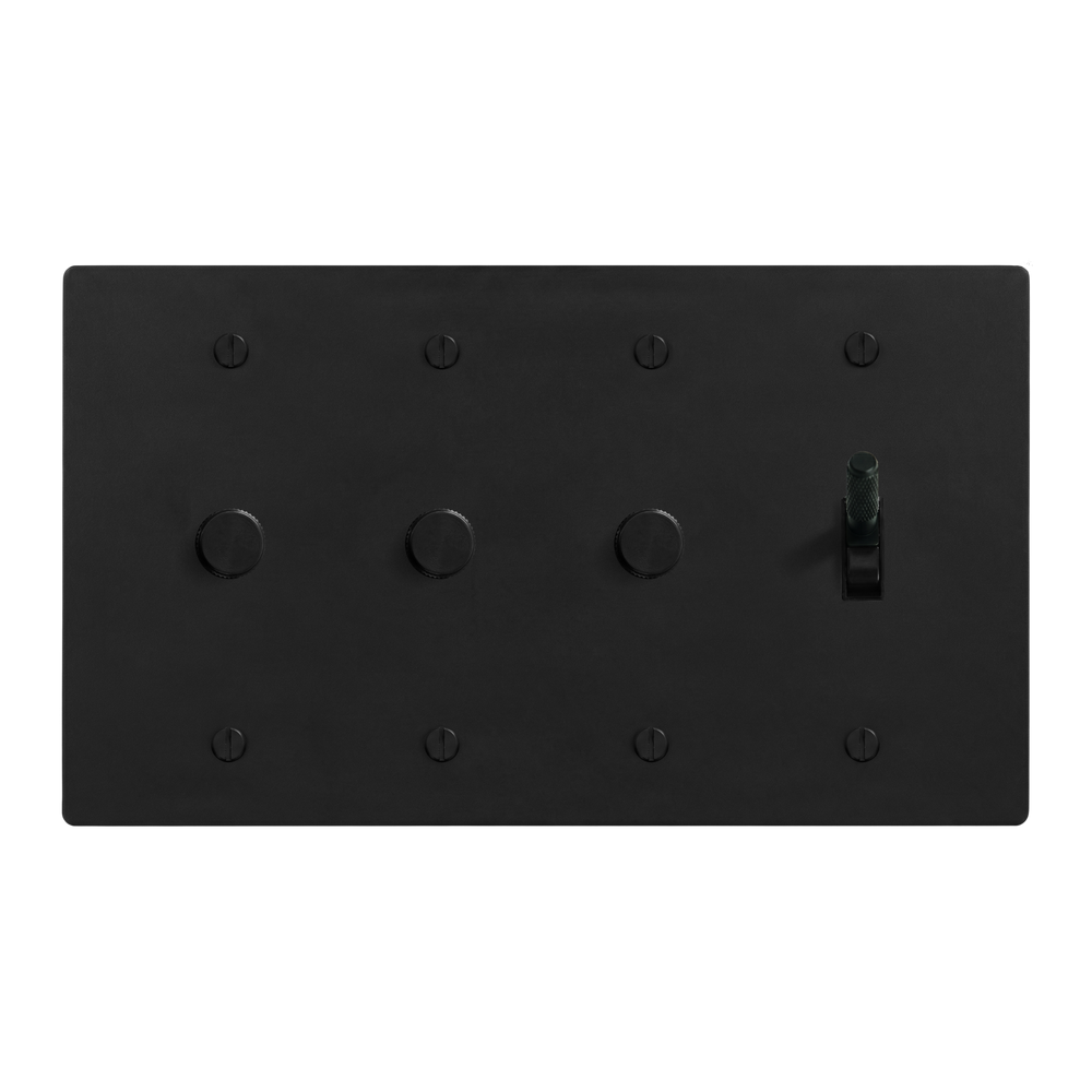 Matte Black (Matte Black Accents) 4-Gang Dimmer, Dimmer, Dimmer & Toggle Switch Plate in Black