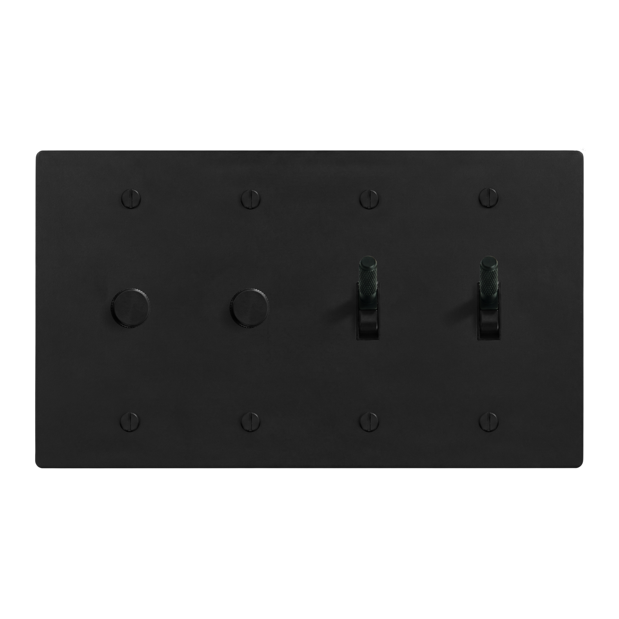 Matte Black (Matte Black Accents) 4-Gang Dimmer, Dimmer, Toggle & Toggle Switch Plate in Black