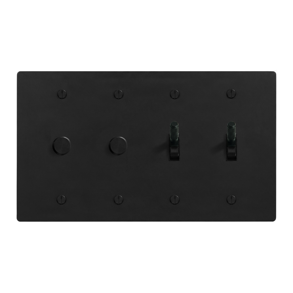 Matte Black (Matte Black Accents) 4-Gang Dimmer, Dimmer, Toggle & Toggle Switch Plate in Black