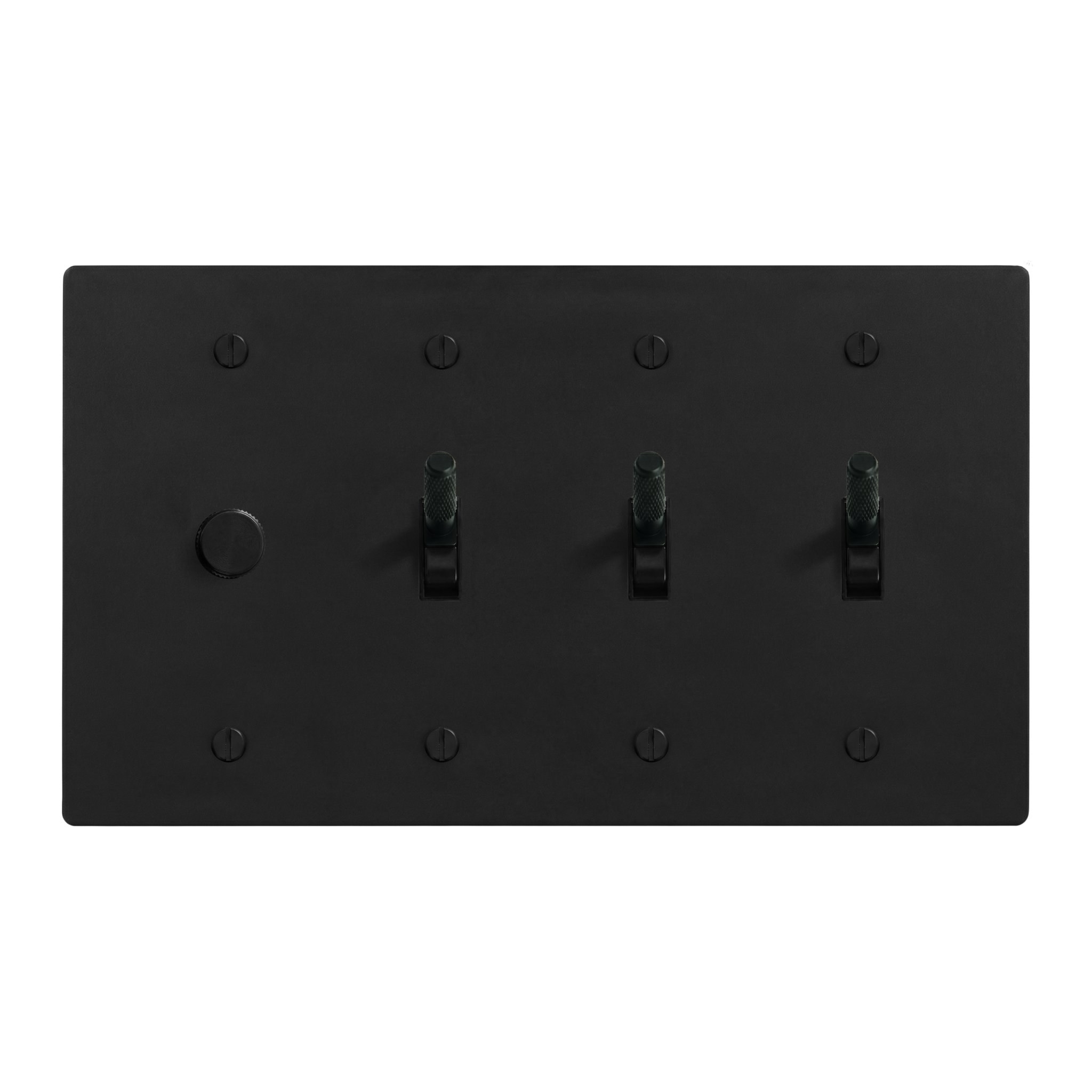 Matte Black (Matte Black Accents) 4-Gang Dimmer, Toggle, Toggle & Toggle Switch Plate in Black