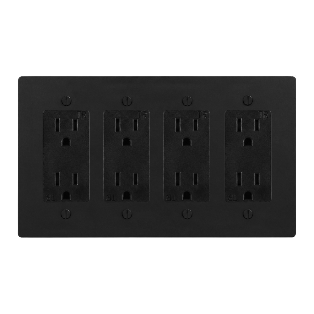 Matte Black (Matte Black Accents) 4-Gang Duplex Outlet, Duplex Outlet, Duplex Outlet & Duplex Outlet Switch Plate in Black