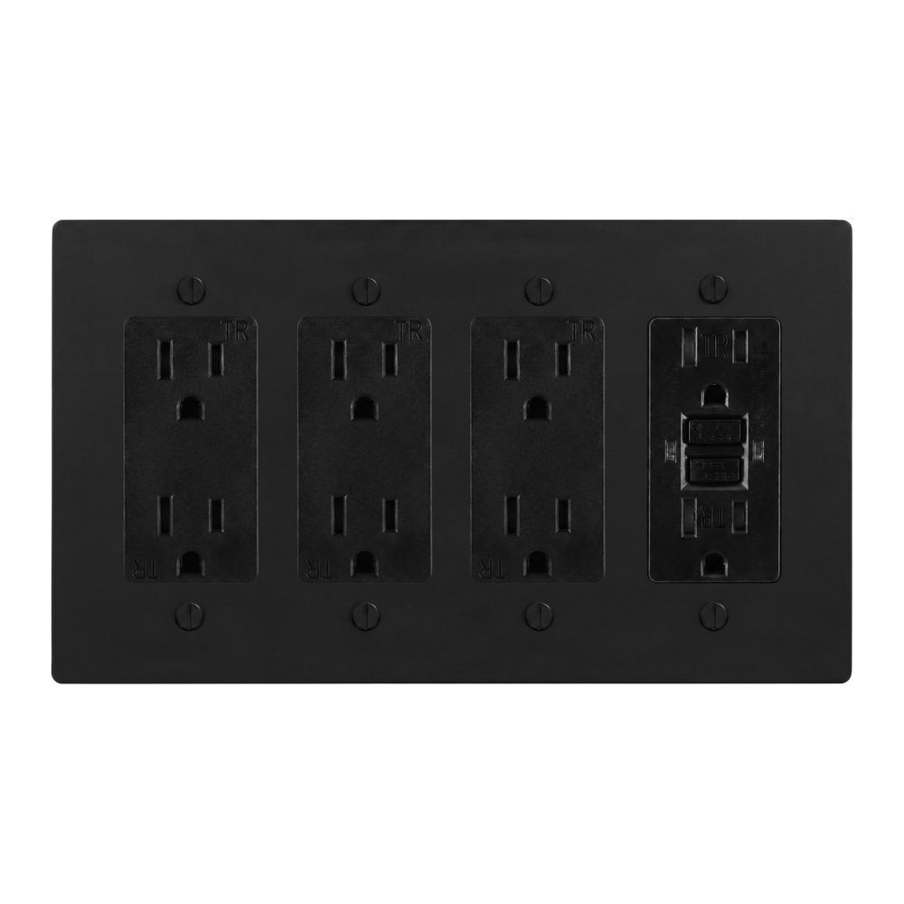 Matte Black (Matte Black Accents) 4-Gang Duplex Outlet, Duplex Outlet, Duplex Outlet & GFCI Outlet Switch Plate in Black