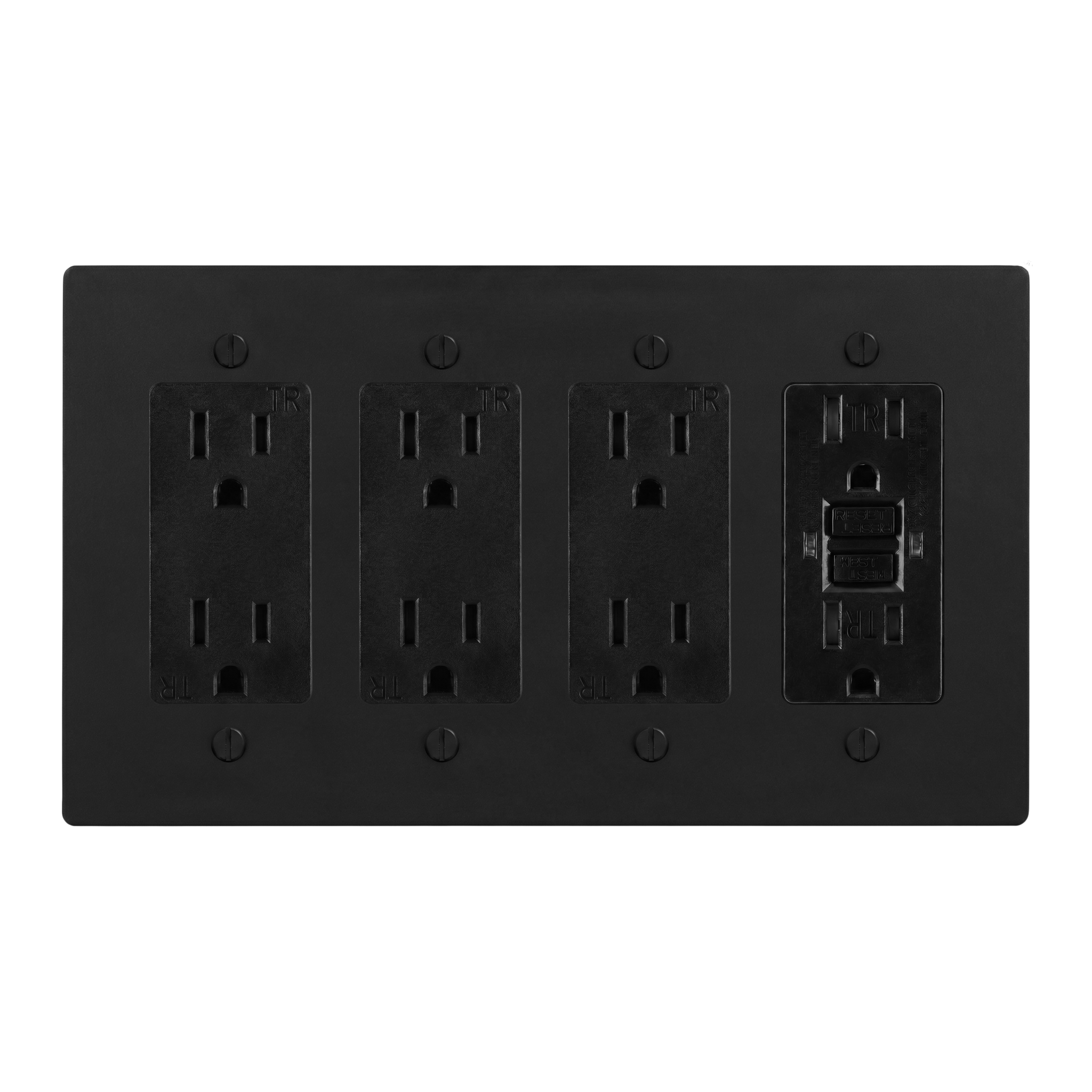 Matte Black (Matte Black Accents) 4-Gang Duplex Outlet, Duplex Outlet, Duplex Outlet & GFCI Outlet Switch Plate in Black