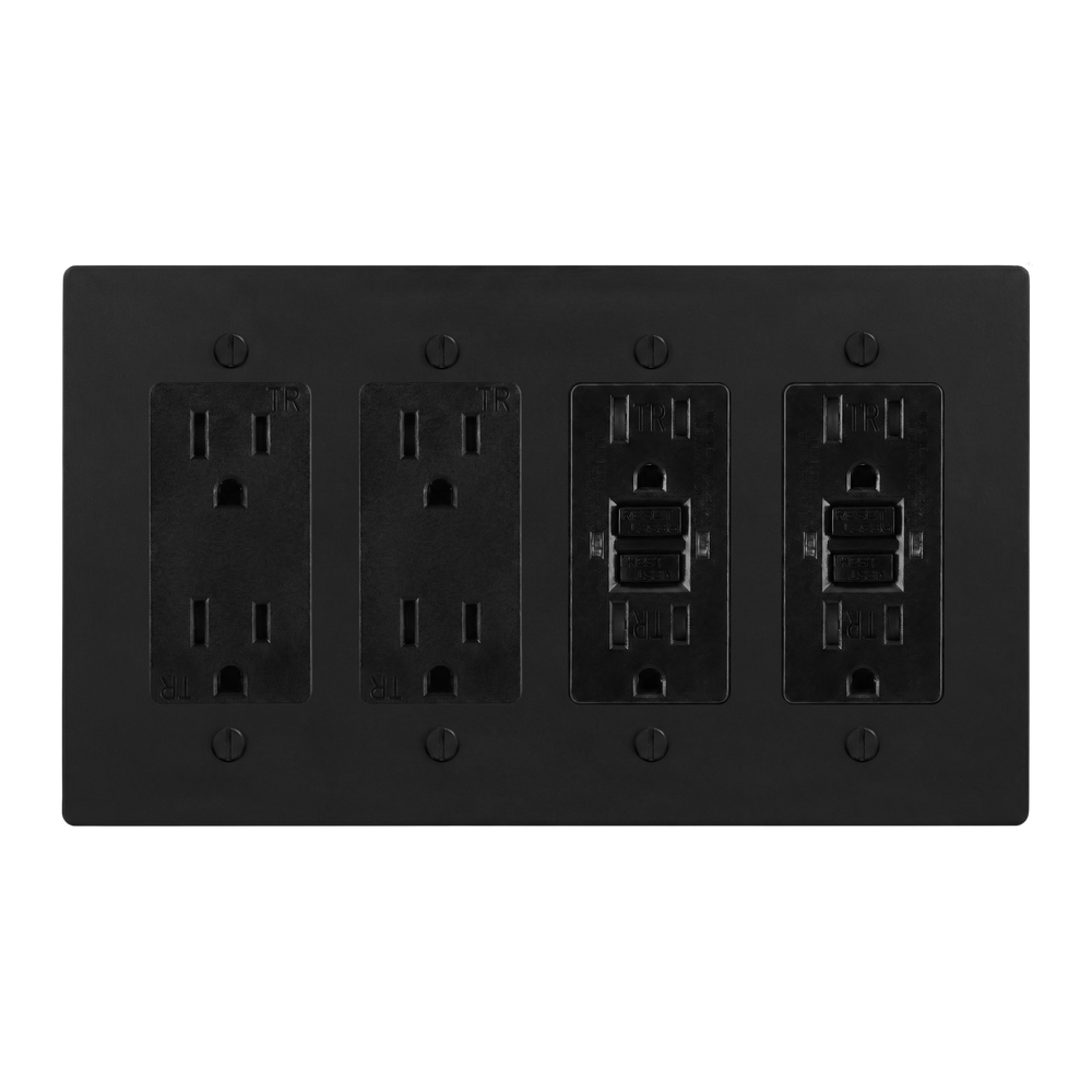 Matte Black (Matte Black Accents) 4-Gang Duplex Outlet, Duplex Outlet, GFCI Outlet & GFCI Outlet Switch Plate in Black