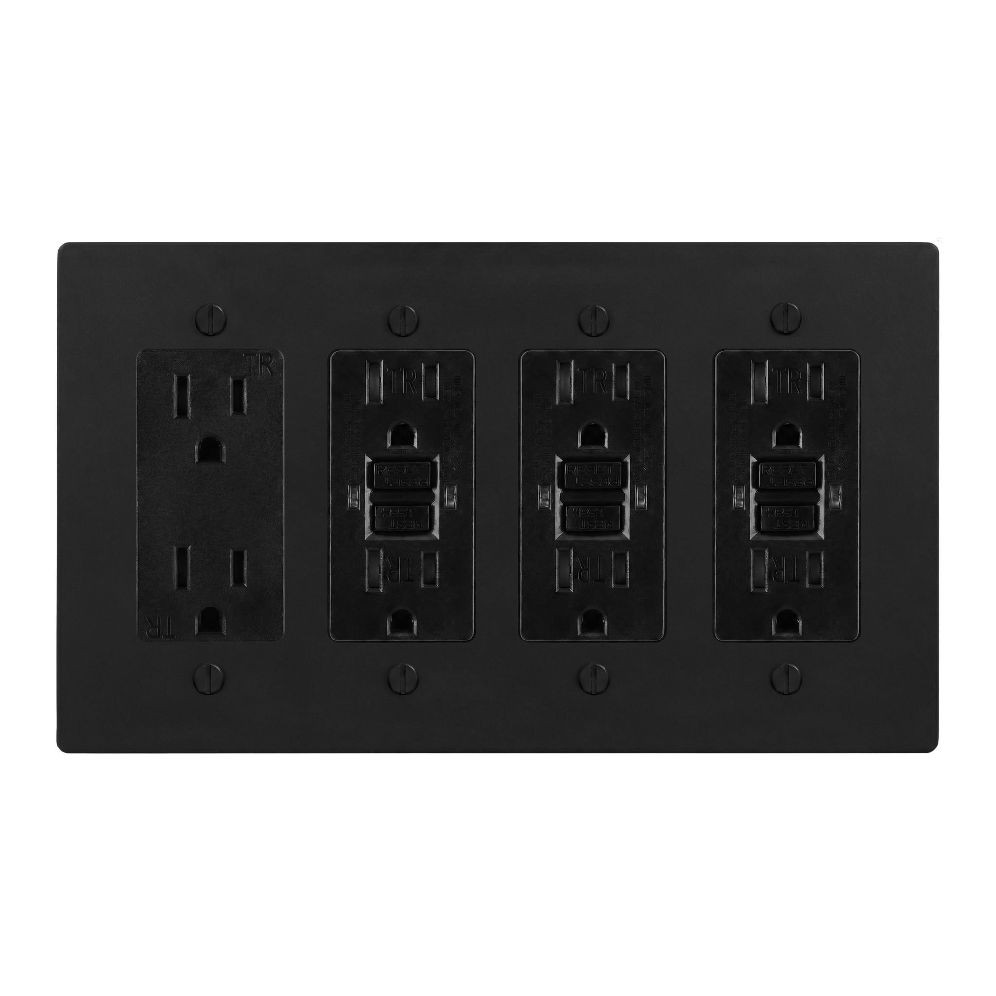 Matte Black (Matte Black Accents) 4-Gang Duplex Outlet, GFCI Outlet, GFCI Outlet & GFCI Outlet Switch Plate in Black