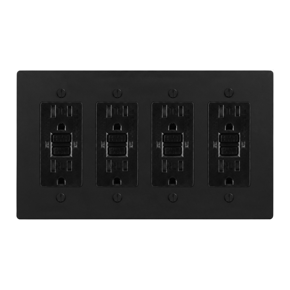 Matte Black (Matte Black Accents) 4-Gang GFCI Outlet, GFCI Outlet, GFCI Outlet & GFCI Outlet Switch Plate in Black