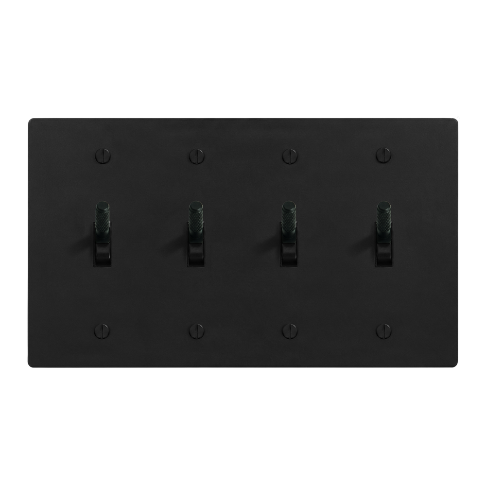 Matte Black (Matte Black Accents) 4-Gang Toggle, Toggle, Toggle & Toggle Switch Plate in Black