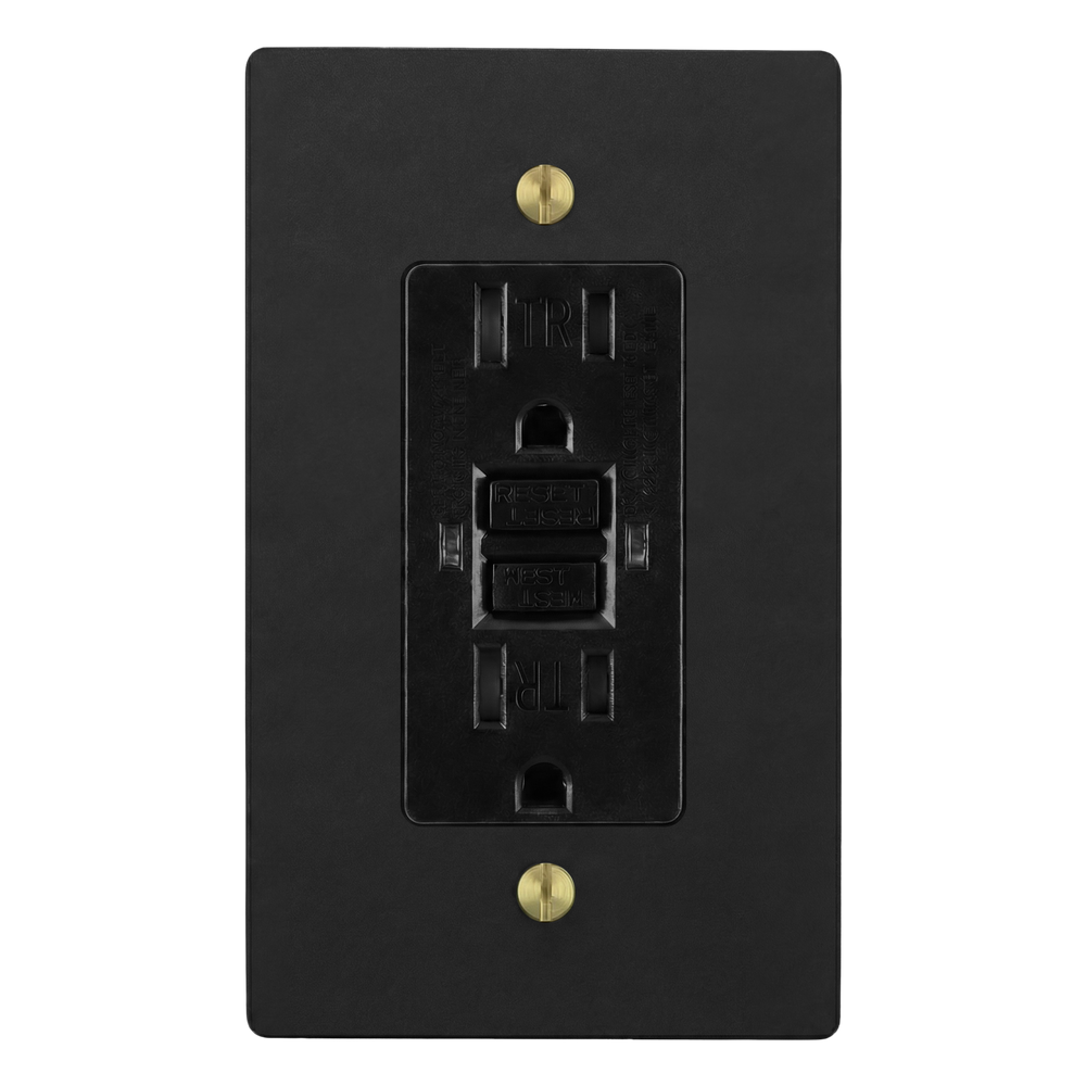 Matte Black (Satin Brass Accents) 1-Gang GFCI Outlet Switch Plate in Black