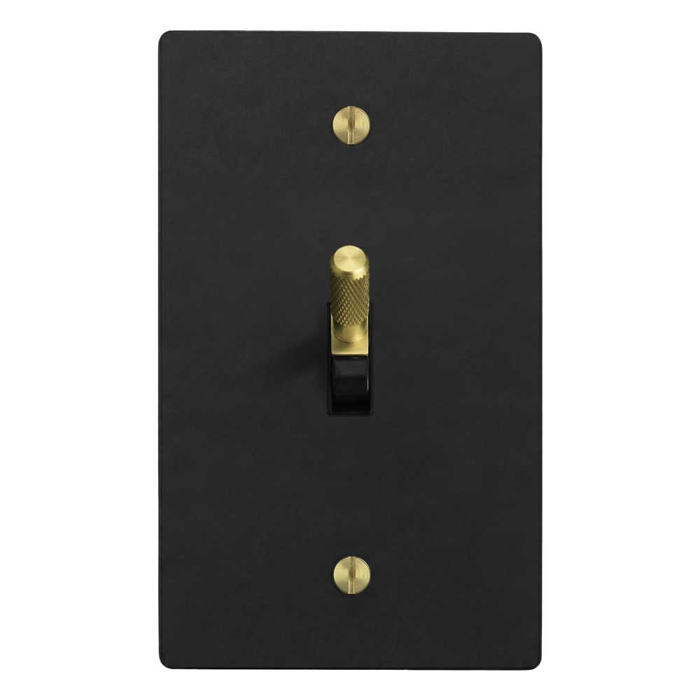 Matte Black (Satin Brass Accents) 1-Gang Toggle Switch Plate in Black
