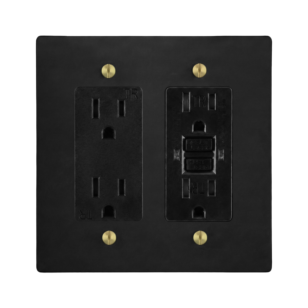 Matte Black (Satin Brass Accents) 2-Gang Duplex Outlet & GFCI Outlet Switch Plate in Black