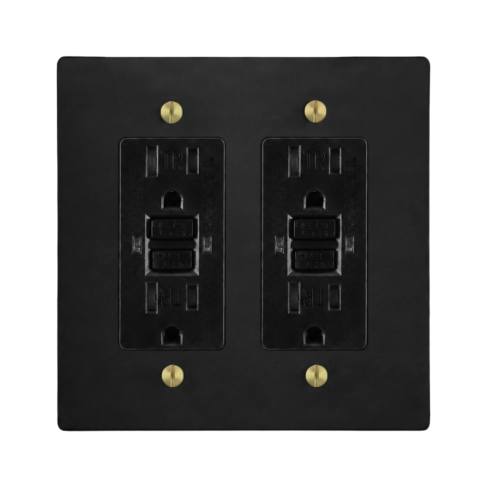 Matte Black (Satin Brass Accents) 2-Gang GFCI Outlet & GFCI Outlet Switch Plate in Black
