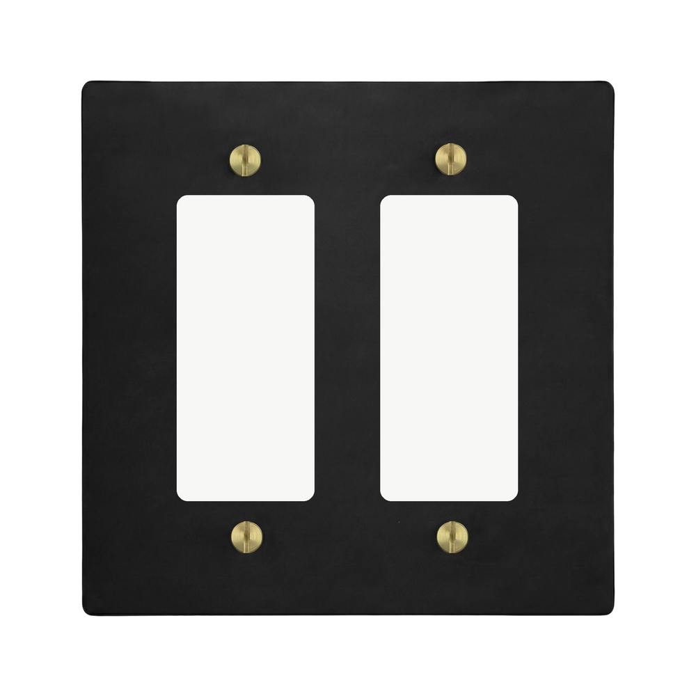 Matte Black (Satin Brass Accents) 2-Gang Decora & Decora Switch Plate