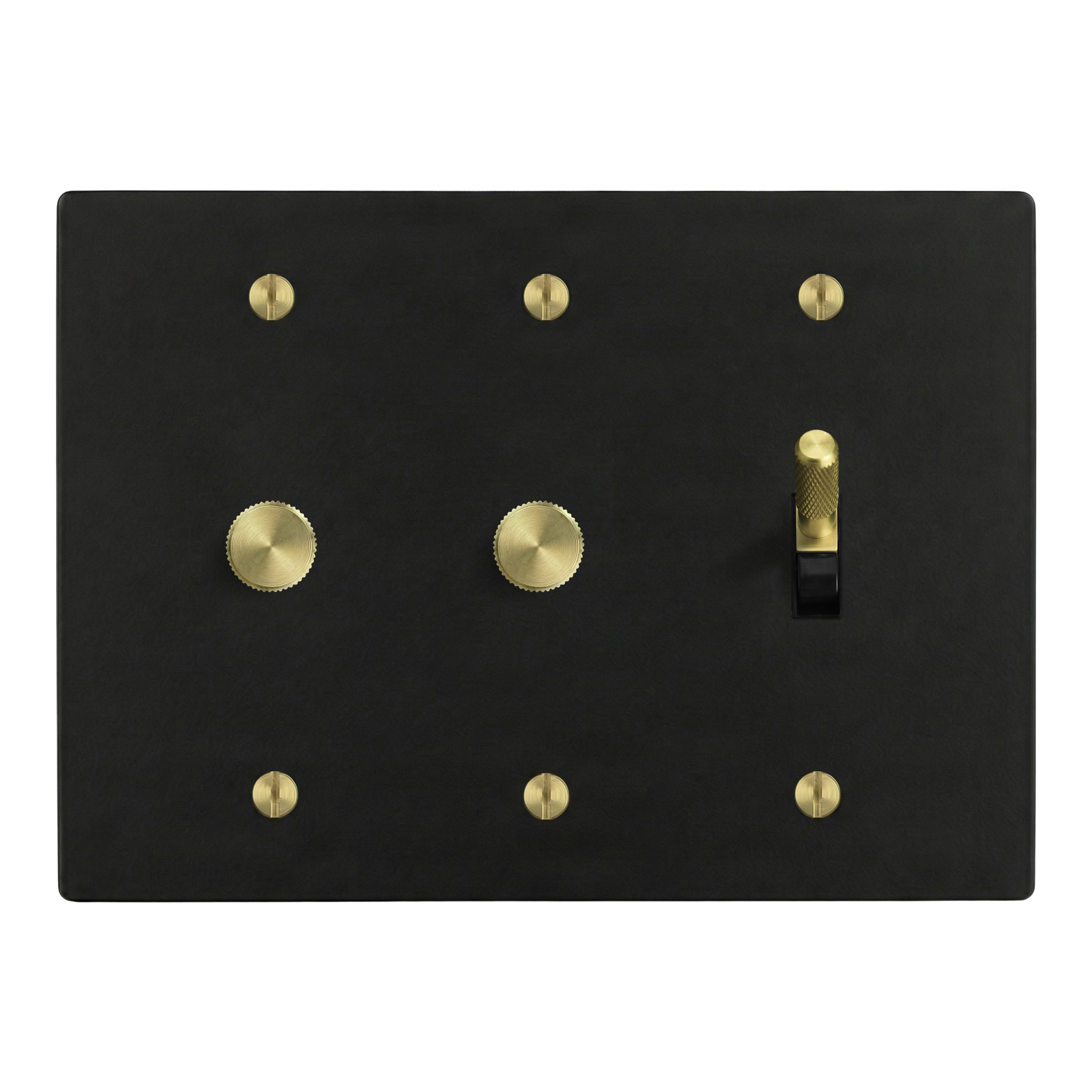 Matte Black (Satin Brass Accents) 3-Gang Dimmer, Dimmer & Toggle Switch Plate in Black