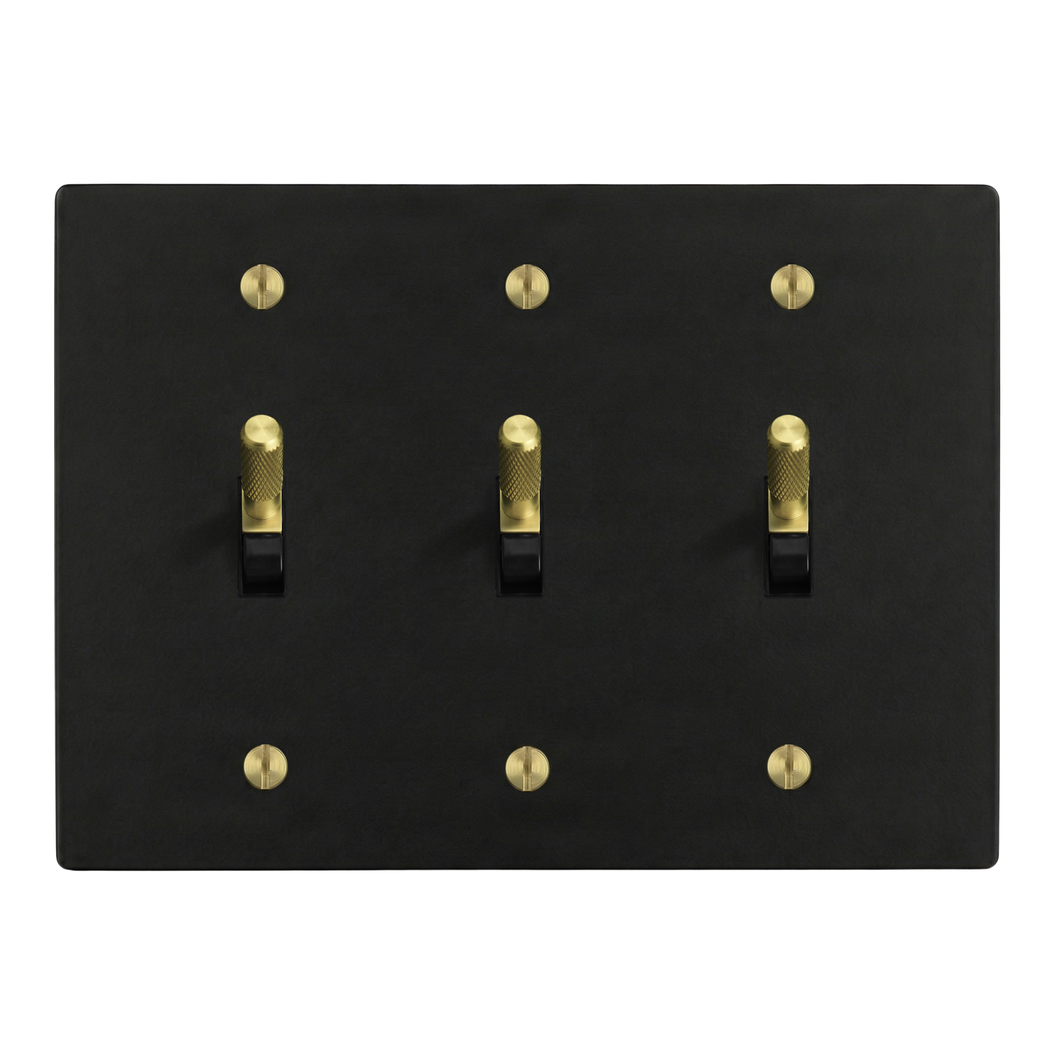 Matte Black (Satin Brass Accents) 3-Gang Toggle, Toggle & Toggle Switch Plate in Black