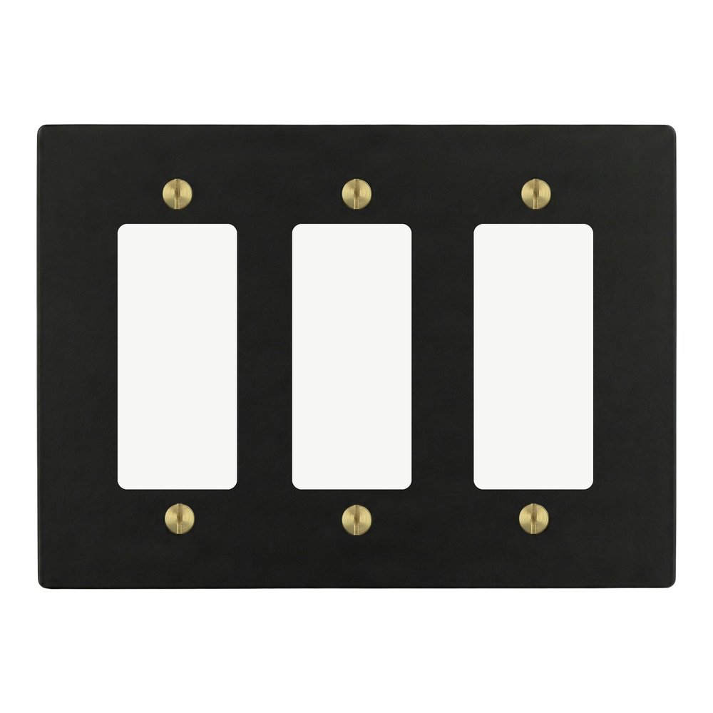 Matte Black (Satin Brass Accents) 3-Gang Decora, Decora & Decora Switch Plate