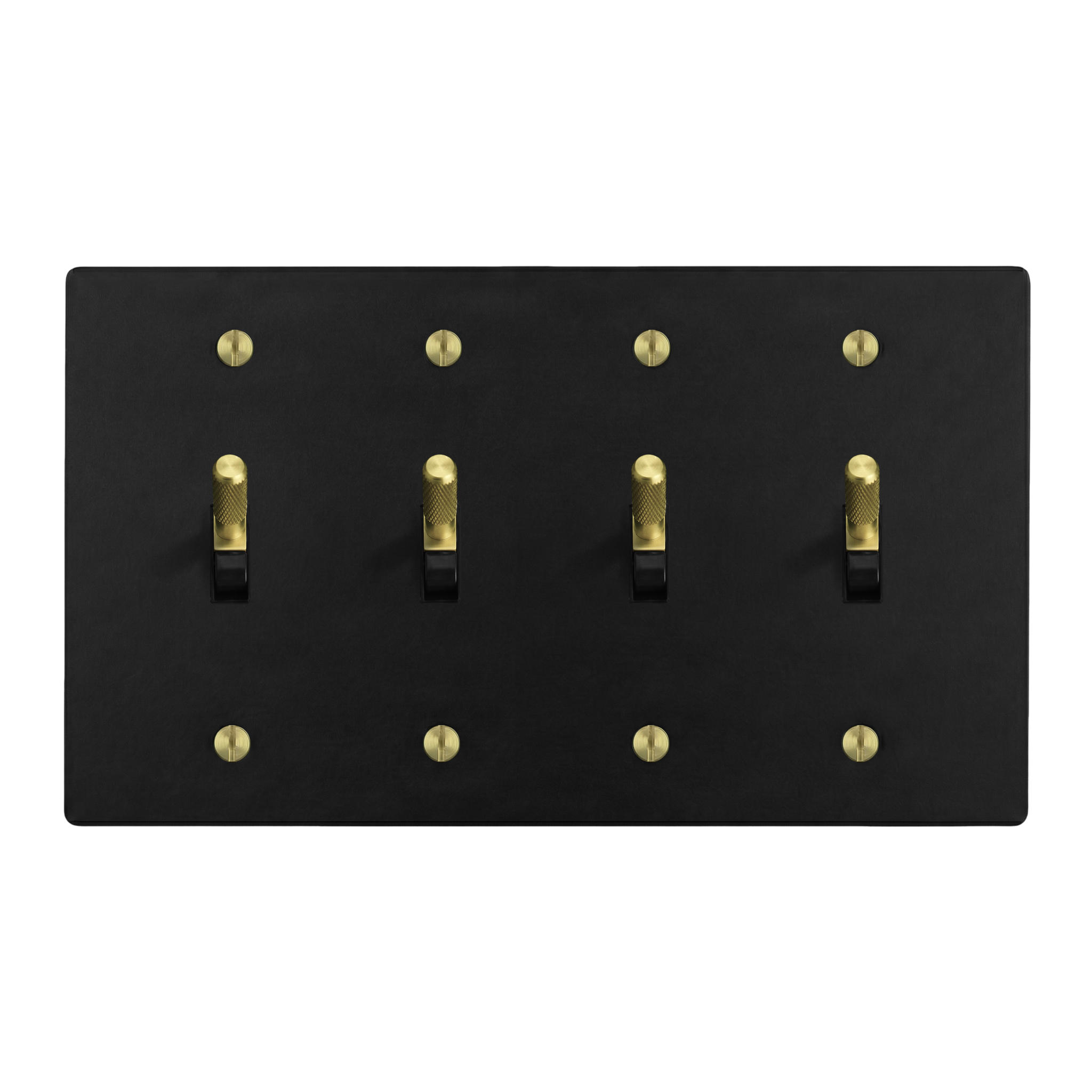 Matte Black (Satin Brass Accents) 4-Gang Toggle, Toggle, Toggle & Toggle Switch Plate in Black