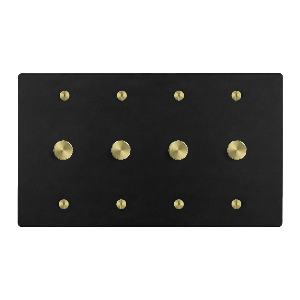 Matte Black (Satin Brass Accents) 4-Gang Dimmer, Dimmer, Dimmer & Dimmer Switch Plate