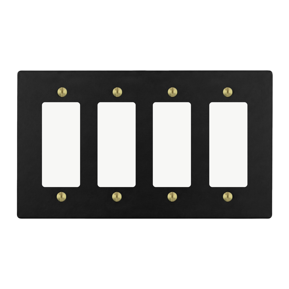 Matte Black (Satin Brass Accents) 4-Gang Decora, Decora, Decora & Decora Switch Plate