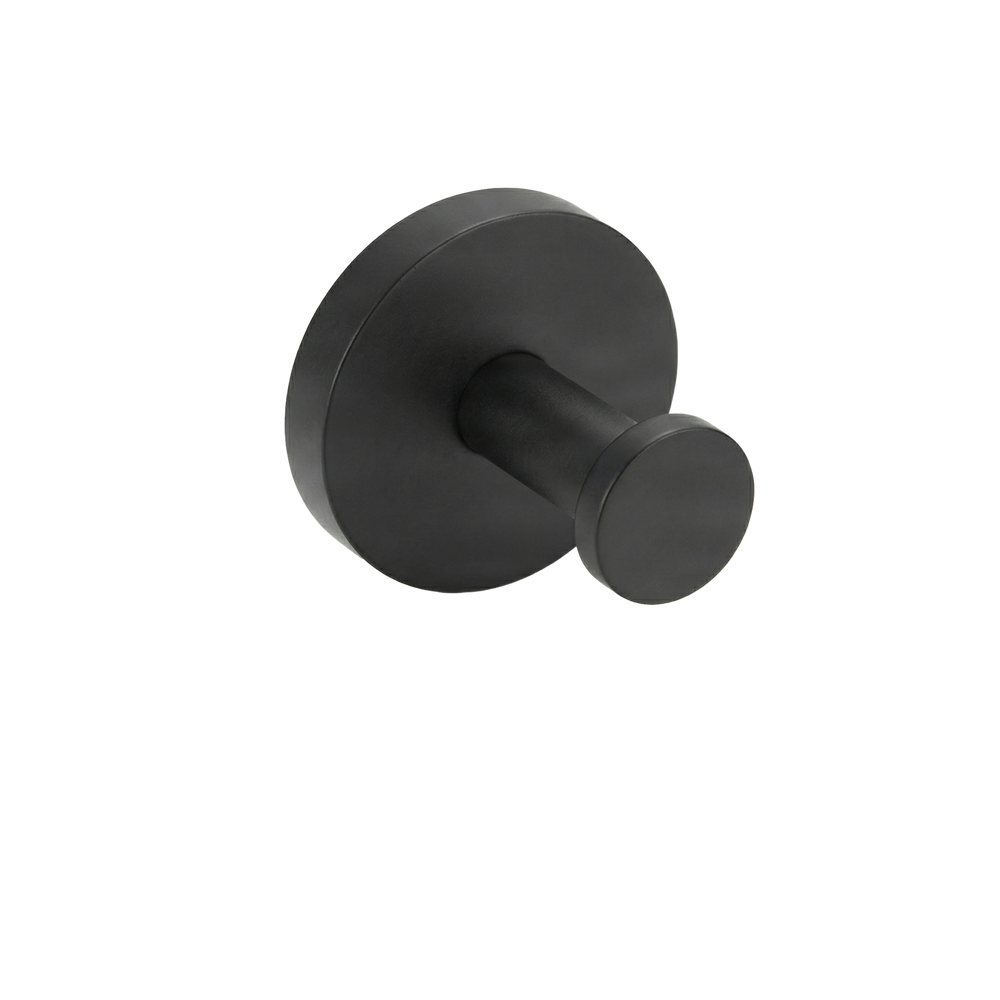 Hand-finished solid brass matte black towel hook, embodying timeless minimalist luxury.