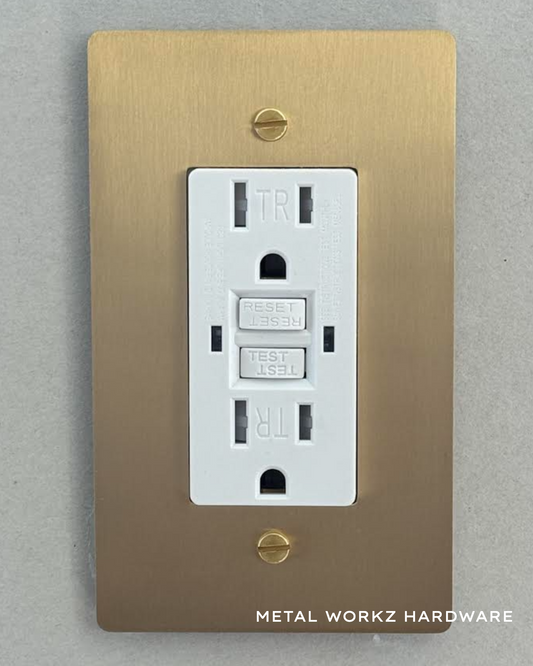 Brass GFCI Duplex Electrical Power Outlet (1-Gang) Brass With White Module