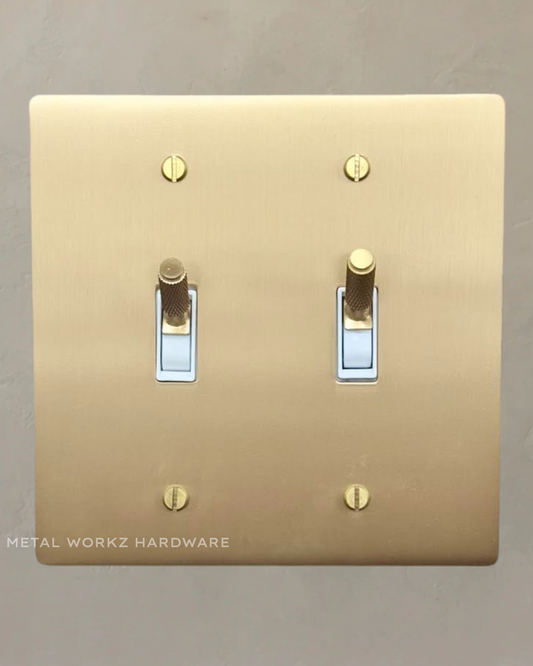 Brass Modern Toggle Light Switch (2-Gang) Brass With White Module