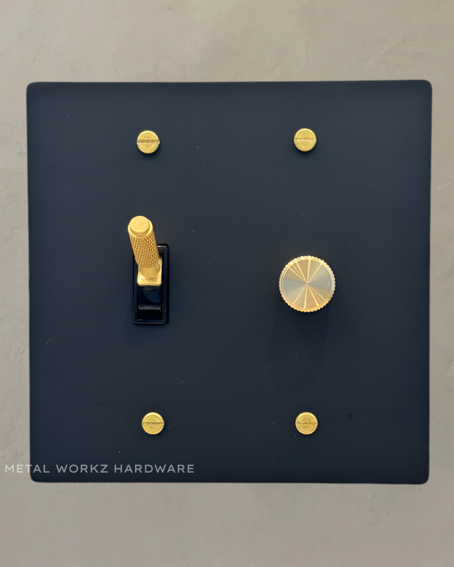 Brass Modern Toggle Light Switch + Rotary Dimmer Switch (2-Gang) Black + Brass With Black Module