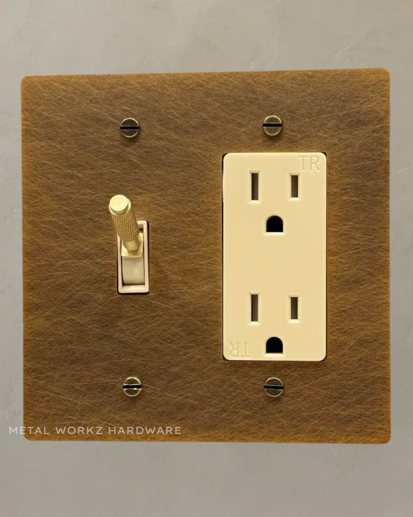 Brass Modern Toggle Light Switch + Duplex Outlet (2-Gang) Aged Patina Brass With Ivory Module