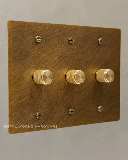 Brass Rotary Dimmer Switch (3-Gang) Aged Patina Brass
