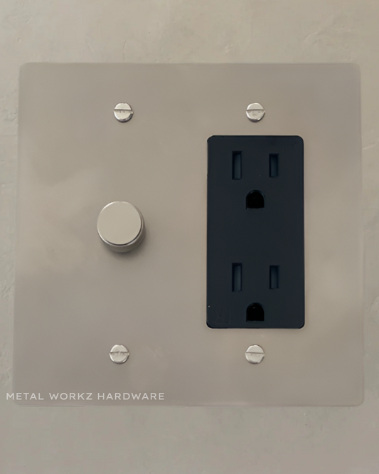 Brass Rotary Dimmer Switch + Outlet (2-Gang) Satin Nickel With Black Module