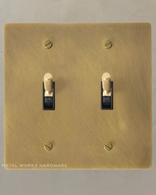 Brass Modern Toggle Light Switch (2-Gang) Aged Patina Brass With Black Module