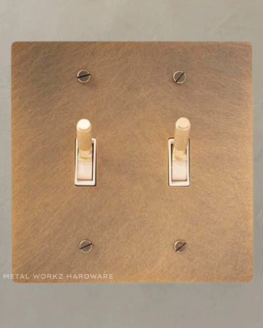 Brass Modern Toggle Light Switch (2-Gang) Aged Patina Brass With Ivory Module