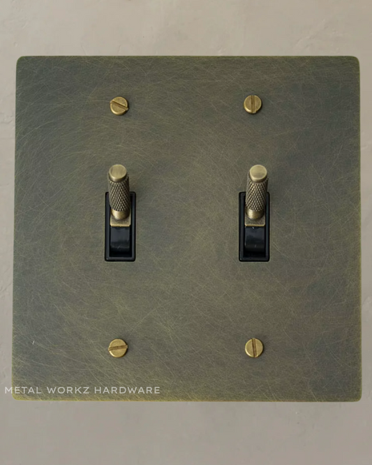 Brass Modern Toggle Light Switch (2-Gang) Antique Bronze With Black Module